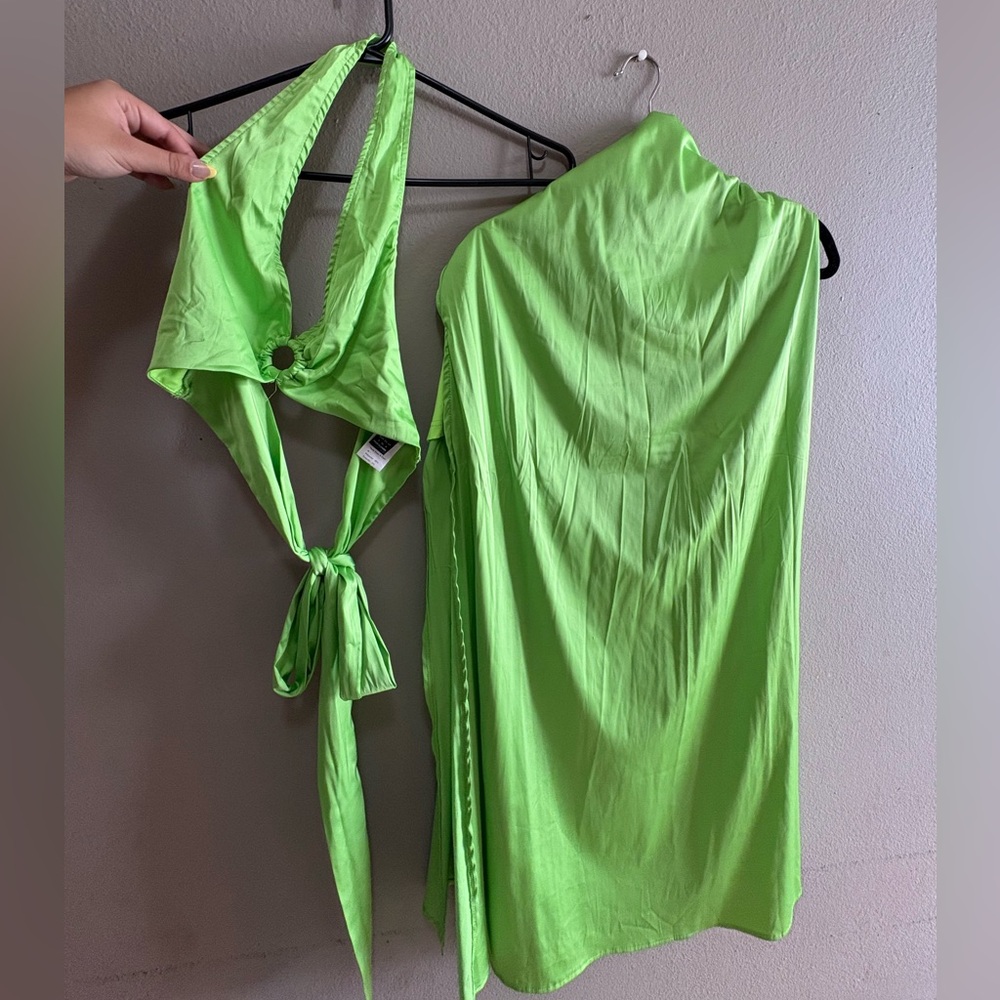 Vibrant Green Halter Skirt Set